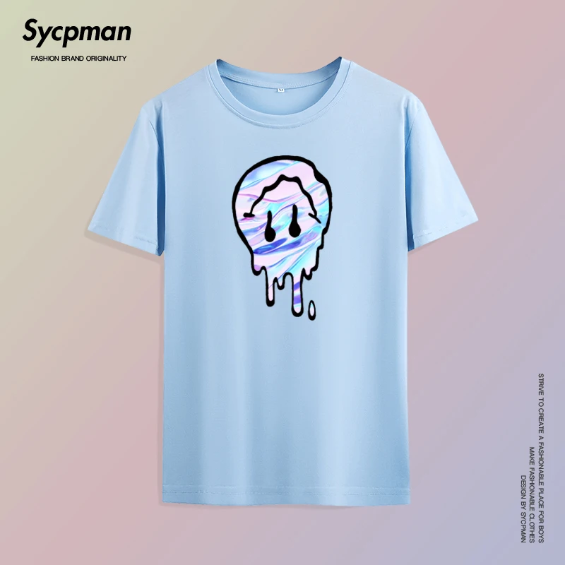 

Summer cotton gradient water drop printed T-shirt for men and women smiling face couples comfortable and relaxed party travel ve