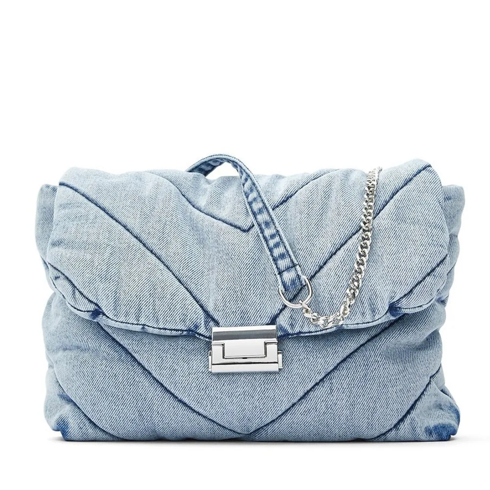 

Women's bag 2021 new fashion blue oversized quilted shoulder bag large capacity washed denim crossbody trendy bag shoulder bag
