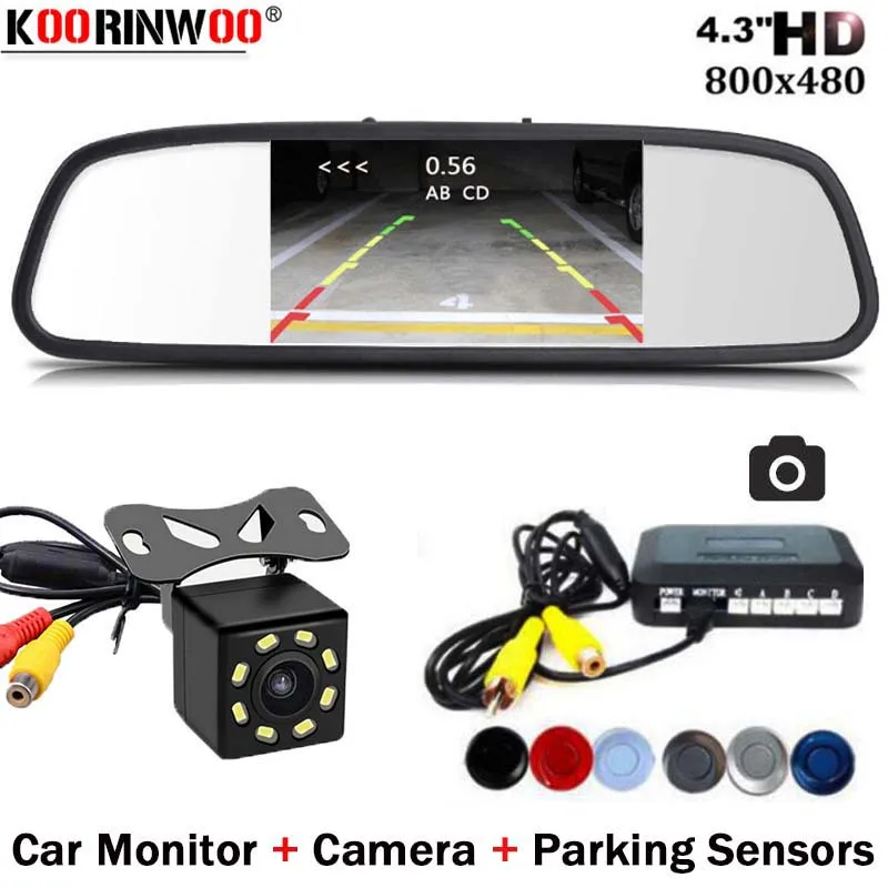 Koorinwoo для sony HD 4,3/5 дюймов зеркальный монитор с парковочными датчиками автомобиля 4 радара комплект звуков повышающая задняя камера Черный Белый парк