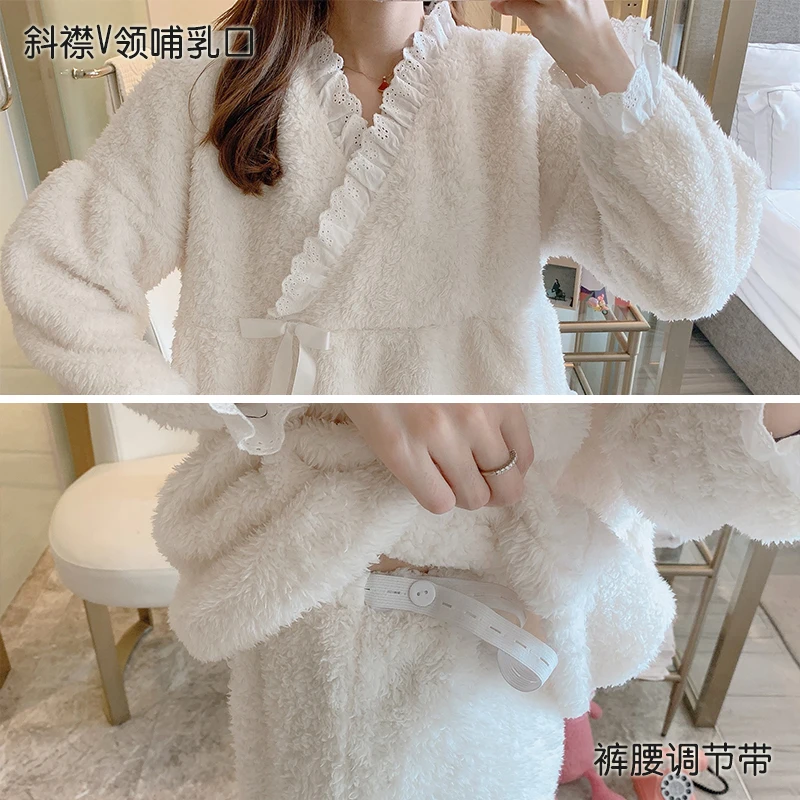 Вельветовая ночная рубашка из овечьей шерсти для беременных и кормящих грудью