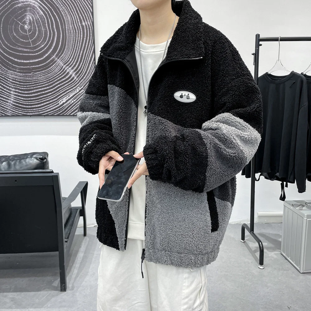 Covrlge Men Brand Jacket Winter Fleece Warm 3 Color Splicing Streetwear Hip Hop Slim Fit Lamb Wool Jackets Mens Clothing MWM125