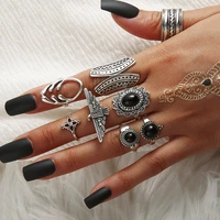 8 pcssets bohemian eagle rings sets black stone geometry midi rings for women punk kunckle finger jewelry accessories