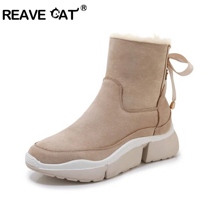 Женские сапоги до середины икры REAVE CAT зимние теплые из натуральной кожи с меховой