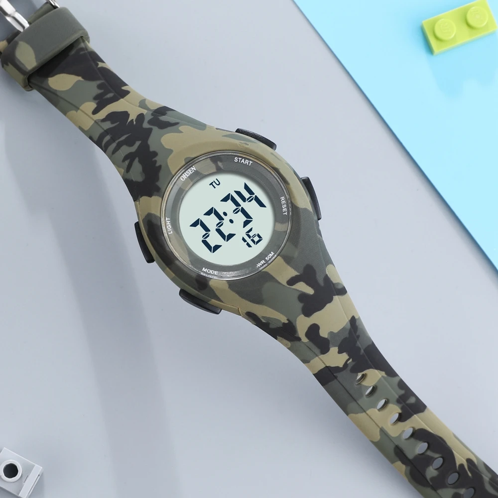 OHSEN цифровые детские часы для мальчиков армейский зеленый Спорт на открытом