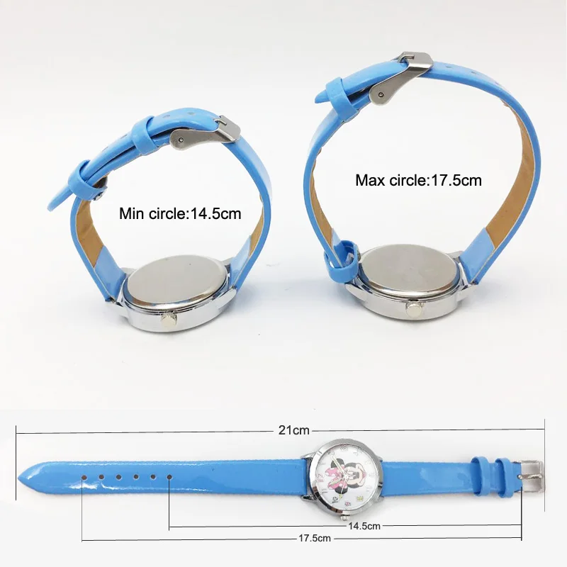 Модные милые детские часы с Минни Маус для мальчиков синие кожаным ремешком