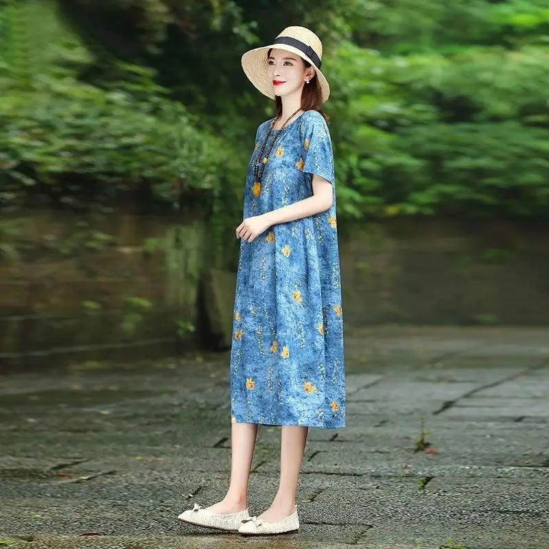 

Хлопковое платье, новинка 2020, стильное летнее женское модное свободное платье средней длины с коротким рукавом, женское платье