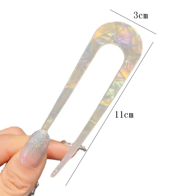 

New Korean Elegance Vintage Multicolor Geometric U-shaped Acrylic Fork Hairpins Headwear Accessories For Women Hair Style Tool