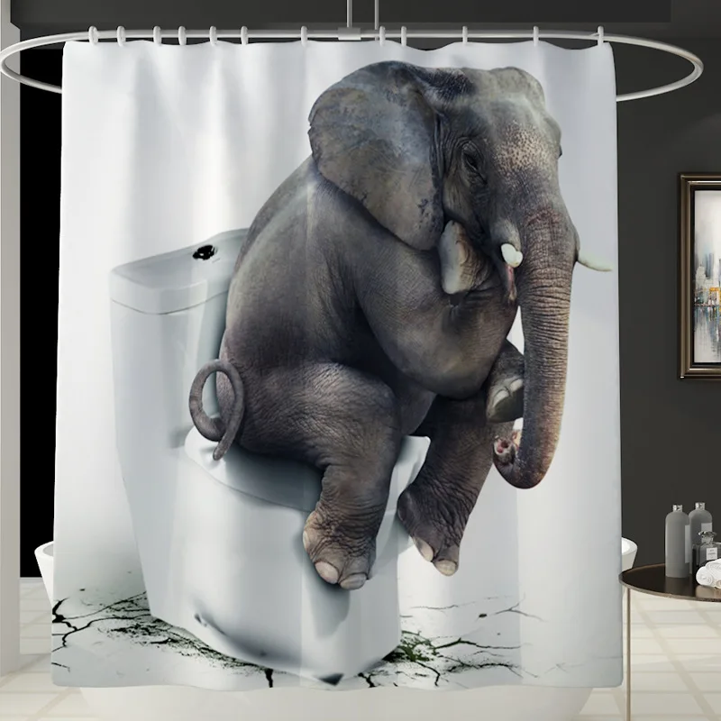 Koop 3D Olifant Print Badkamer Sets Oceaan Dolfijn Diepzee Douchegordijn Met 12 Haken Voetstuk Tapijt Deksel Wc Cover Bad Mat Set
