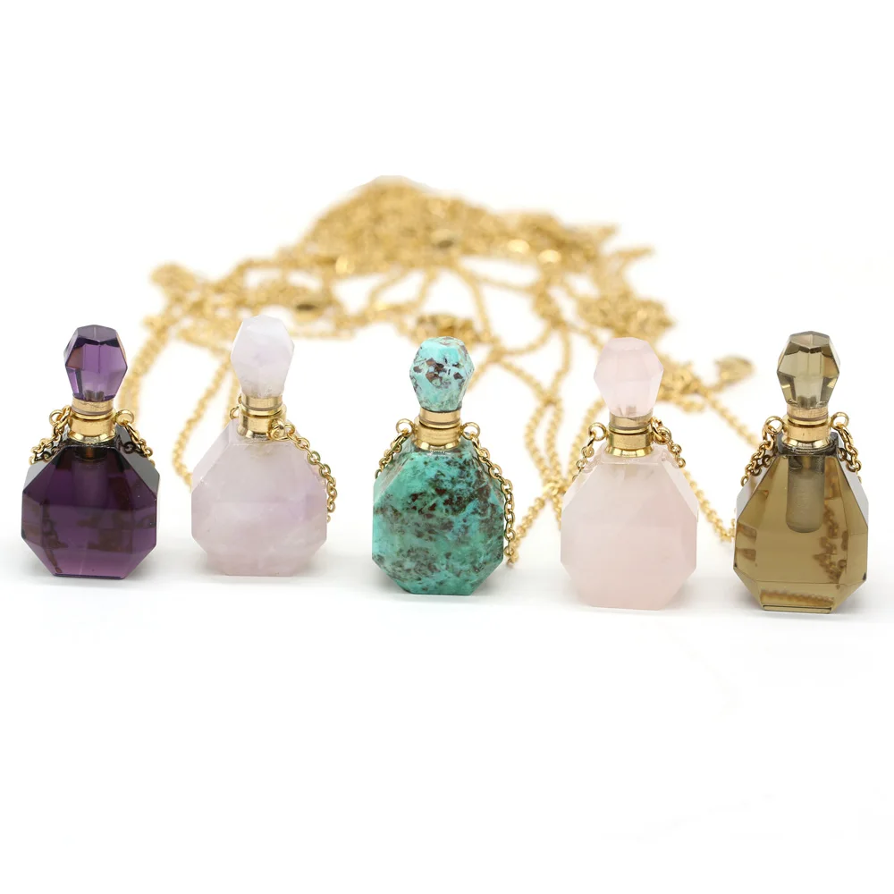 Подвеска в виде бутылочки парфюма ожерелье из натурального драгоценного камня