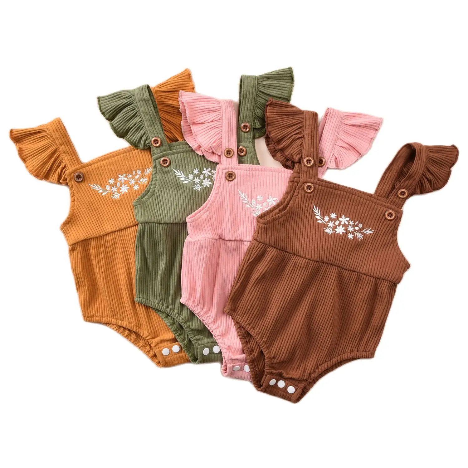 

Toddlers Feather Printing Romper Infant Girls' Flying Sleeve Button Bodysuit Babies Square Collar Clothing