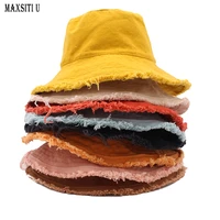 maxsitiu cotton fringed fisherman cap soft aluminum wire shape water wash bucket hat womens four seasons solid outing basin hat
