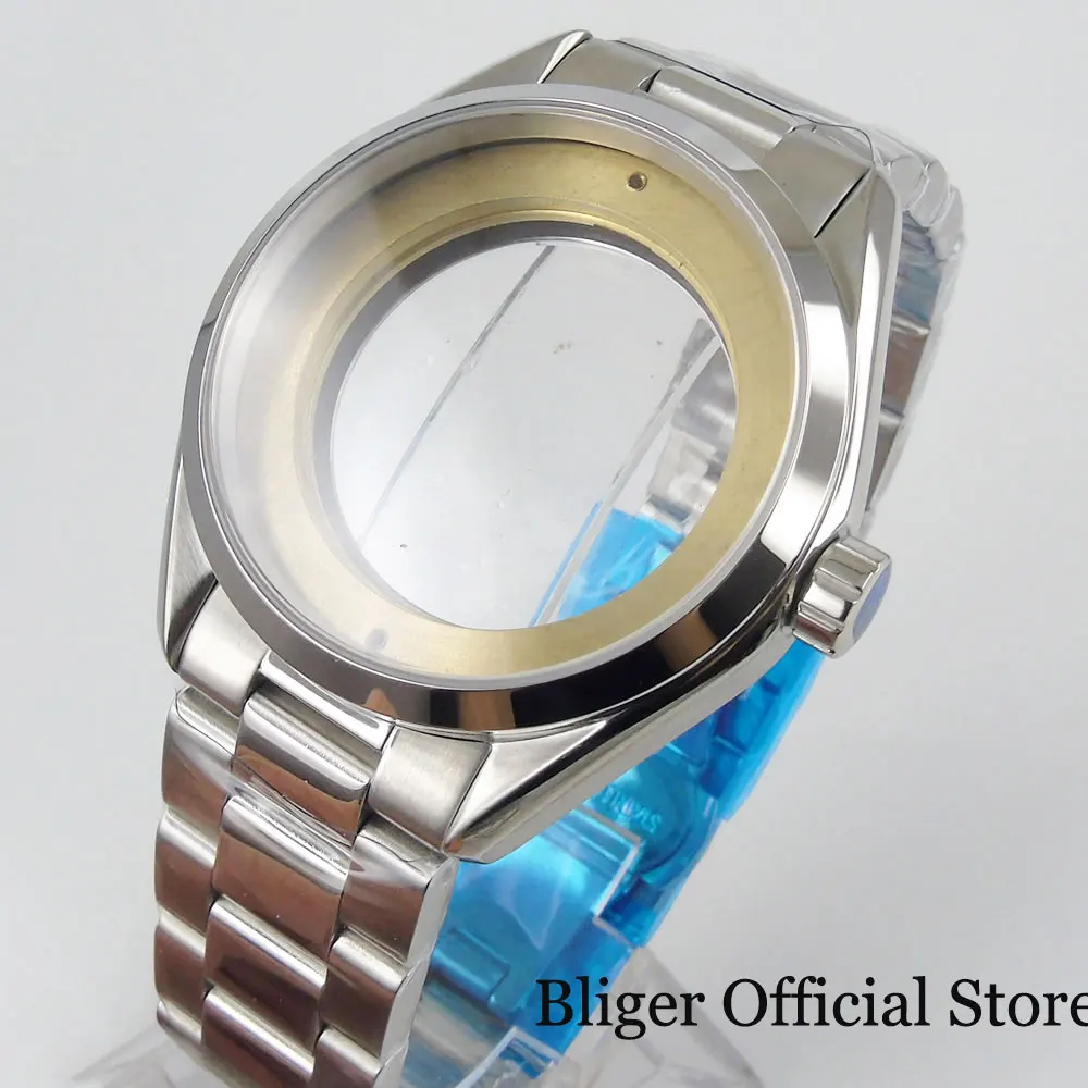 Fit ETA 2836 MIYOTA Automatic Movement Stainless Steel Polished 41mm Watch Case with Sapphire Glass+Watch Band