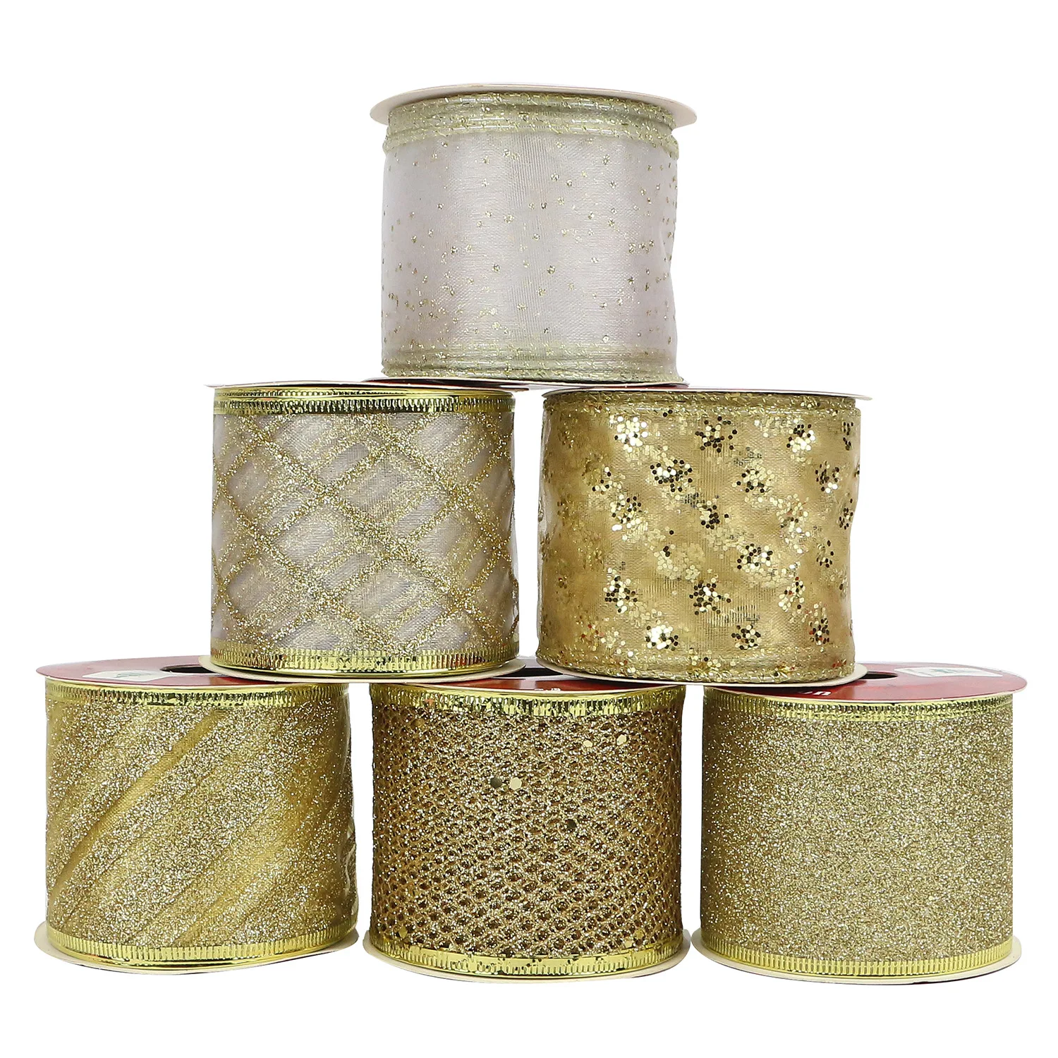 

63MM 6rollsX6yards Wired Edge Ribbon for Festival Christmas Decoration New Year Bow Accessories Gift Wrapping Packaging