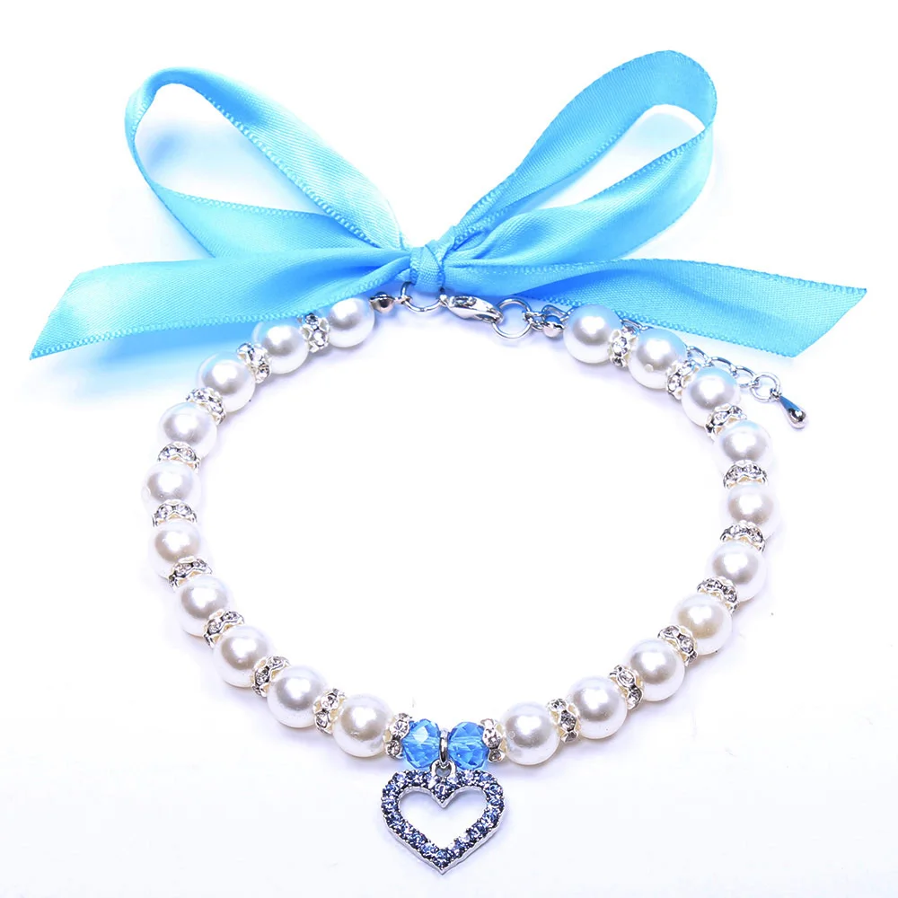 Кошка собака жемчуг ожерелье воротник Bling Сердце Шарм Кулон домашнее животное ювелирные изделия для женщин Щенок Чихуахуа Йоркский регулируемый
