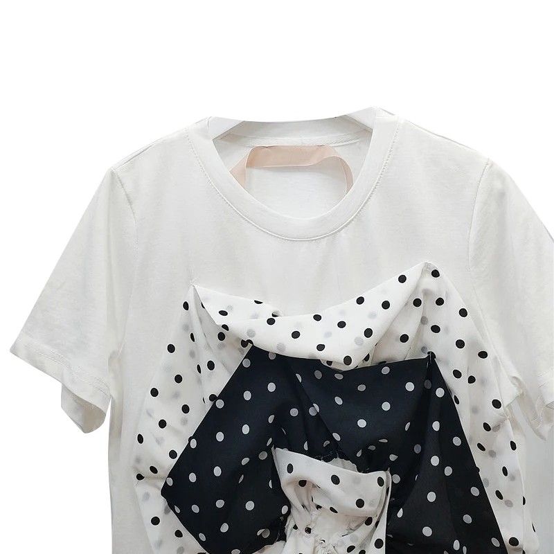 

SISPELL patchwork print dot for female t shirt o neck short sleeve hit color women's casual t shirt fashion autumn tide 2021