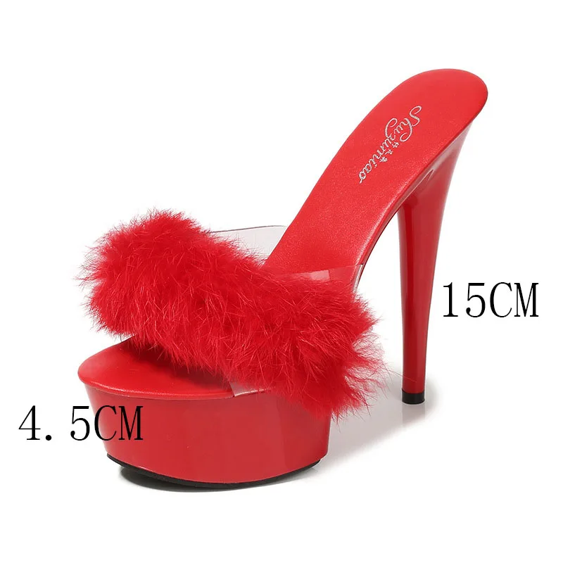 Новинка Леопардовая обувь на высоком каблуке с кроличьим мехом Пикантные Черные