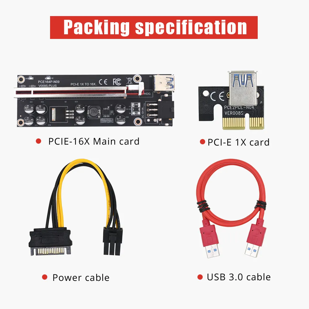 10 шт. TISHRIC VER009S GPU PCIE/PCI-E Райзер 009S Plus карта PCI E X16 Express 6Pin на SATA 1X 16X USB3.0 светодиодный