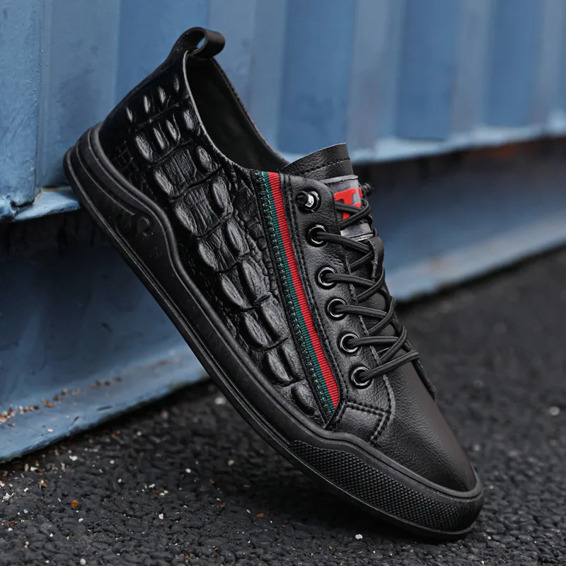 

Spring New Fashion Men‘s Luxury Crocodile Pattern Leather Lace Up Casual Shoes Flats Sport Walking Sneakers Zapatos Hombre