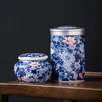 blue and white porcelain tea caddy ceramic sealed storage jar home candy box food storage container with lid home art decoration