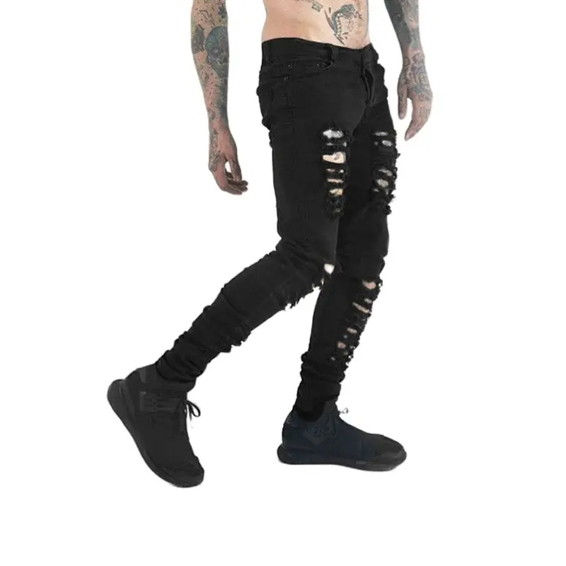 

Justin Bieber black ripped jeans mens casual skinny distressed biker jeans men fashion slim fit hip hop denim pants jean homme