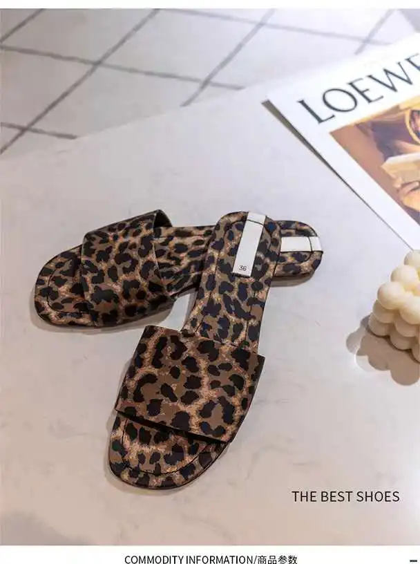 

2021 Summer New Women's Shoes Leopard Print Animal Print Flat Sandals Open Toe Outdoor Slippers For Female