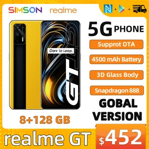 global version realme gt 5g smartphone snapdragon 888 120hz amoled screen 3d glass body 4500mah 65w super charge nfc android 11 free global shipping