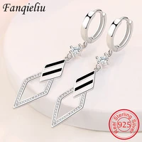 fanqieliu white black rhombus dangler crystal jewelry girl gift real 925 sterling silver drop earrings for woman fql21487