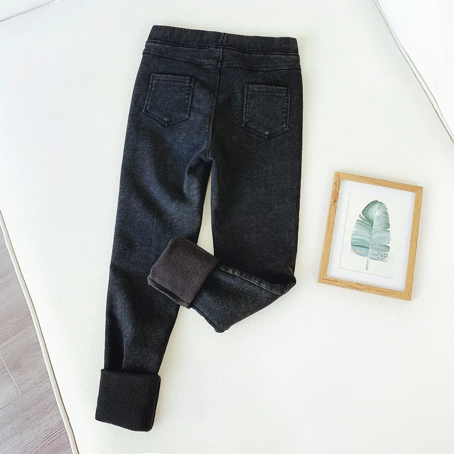 

Winter high-elastic nine-point pencil pants imitation denim snowflake leggings women wear retro skinny pants