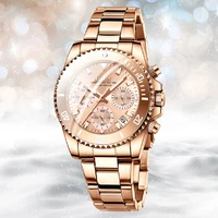 top brand biden women dress watches rose gold chronograph fashion elegant business quartz lady wristwatch stainless steel clock