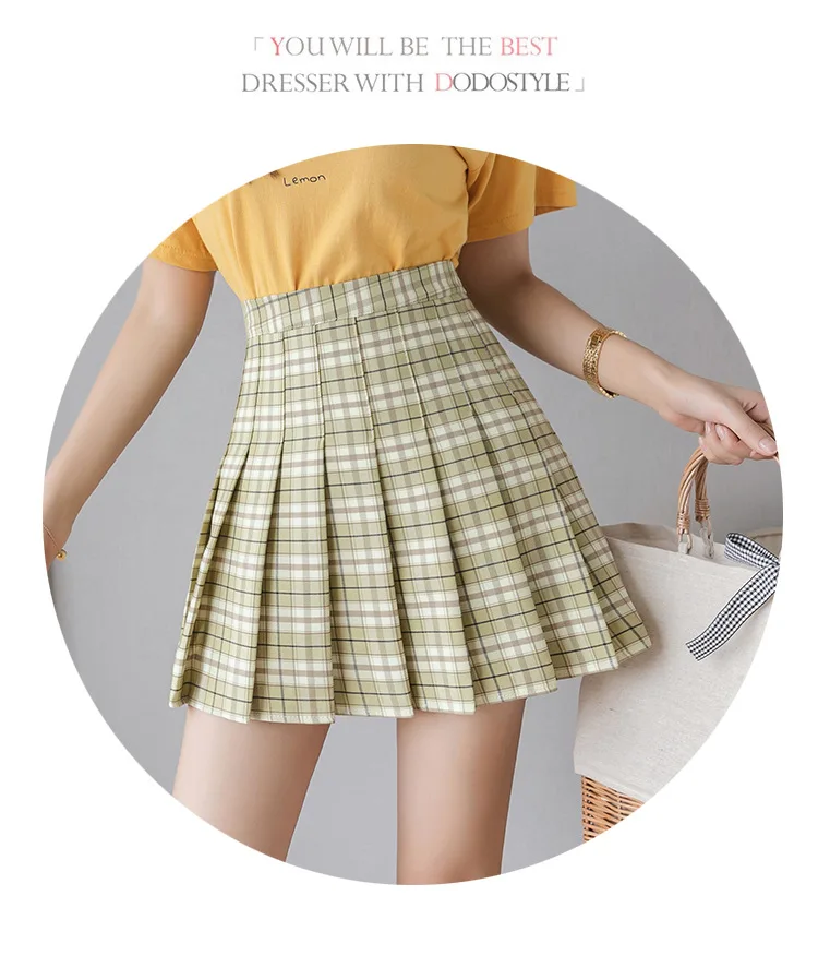 

Pleated skirt women's new butter Green Plaid high waist Korean student uniform mini skirt for summer