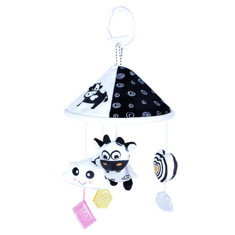 

Black & White Stroller Toy Interactive Plush Hanging Toy Zebra/Cow/Deer for Crib for w/ Squeaking Bell for Baby 3/6/9mon