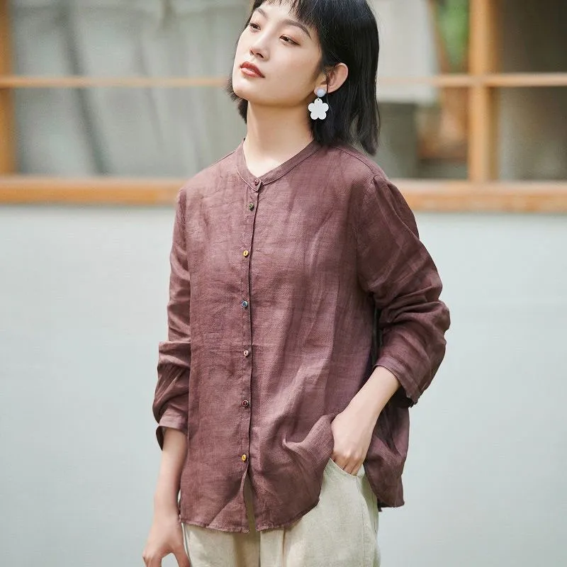

2020 Spring Autumn New Arts Style Women Long Sleeve Loose Shirts Solid Cotton Linen Vintage Blouse Femme Casual Tops M255