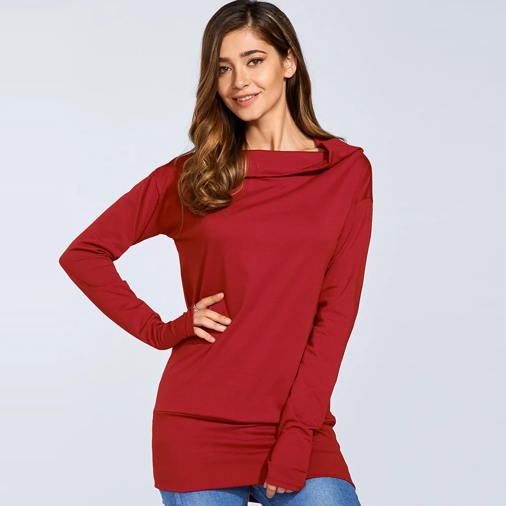 Женская футболка с длинными рукавами блузка и узким вырезом удобная повседневная одежда для осени