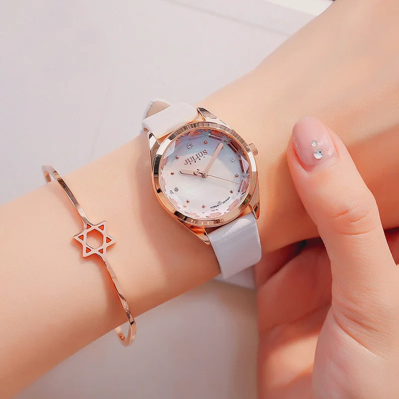 Женские модные повседневные блестящие Кварцевые часы с кожаным ремешком