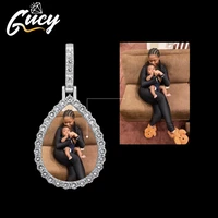 gucy drop shaped medal custom made photo roundness solid back pendant necklace with cubic zircon mens hip hop jewelry