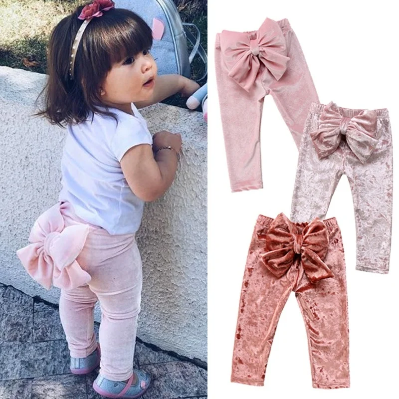 

Fashion Kids Baby Girls Princess Bow Velvet Bottoms Long Pants Leggings Casual Trousers