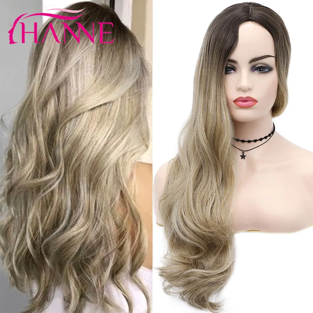 

HANNE Long Ombre Light Ash Blonde Wavy Wig Cosplay Party Daily Synthetic Wig High Density Temperature Fib For Black/White Woman