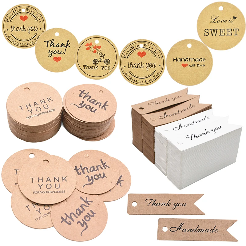 

100Pcs Kraft Paper Gift Tags Thank You For Celebrating With Us Labels Handmade For Wedding Party Decoration Packaging Hang Paper