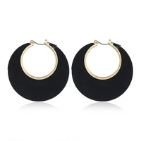 european and american retro style new round wood hollow solid color simple geometric earrings