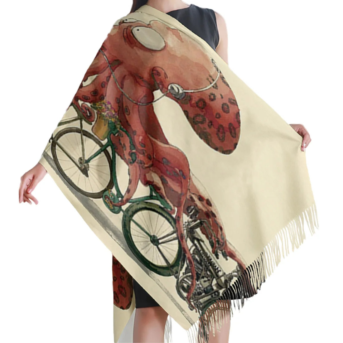 Женский велосипедный принт осьминога кашемировый шарф легкий супер мягкий