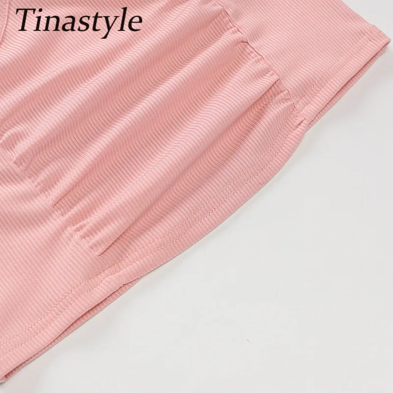 

Tinastyle Two Piece Set Women Summer Halter Y2K Crop Top and High Waist Ruched Mini Skirt Pink Party Nightclub Outfits Vestidos