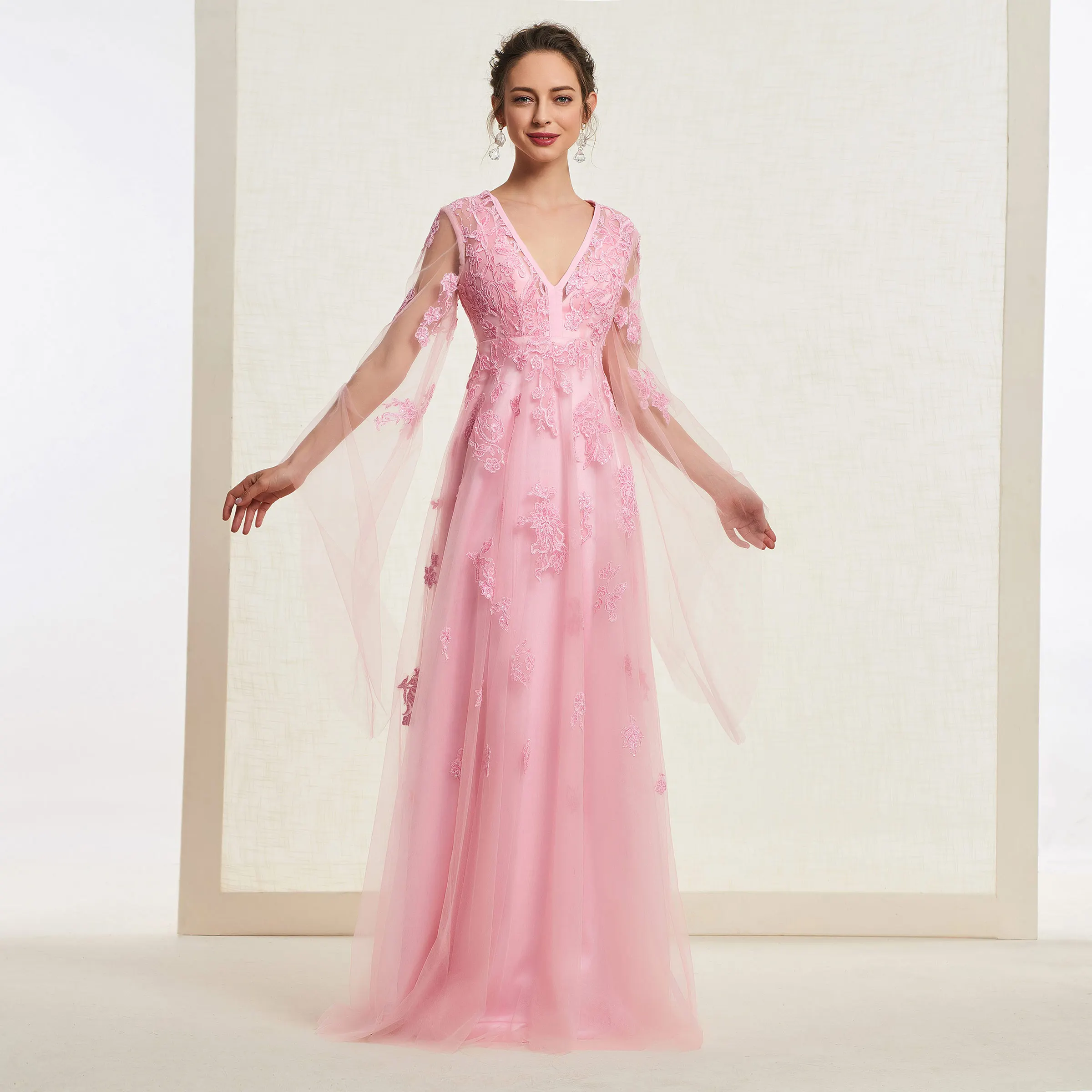 

Платье для выпускного вечера, с длинным рукавом и V-образным вырезом