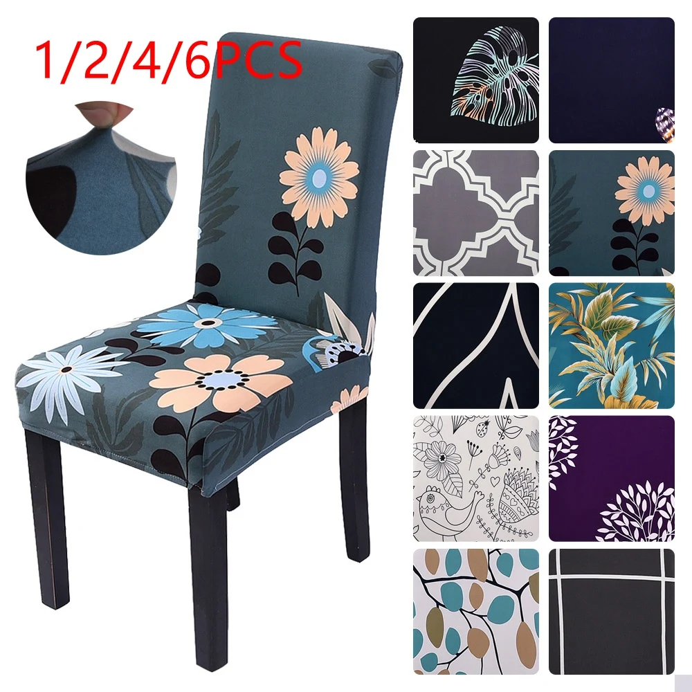 1/2/4/6 шт. с цветочным принтом чехлы для стульев из стрейчевого эластичного