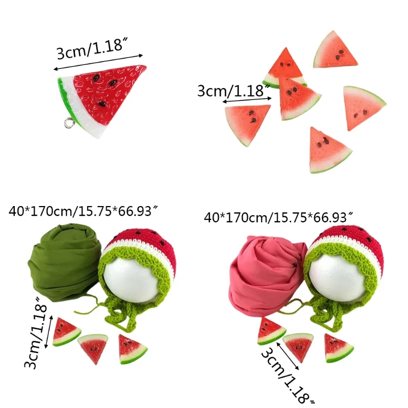 

Baby Infants Photo Photography Props Newborn Blanket Wrap Hat Watermelon Slices B36E