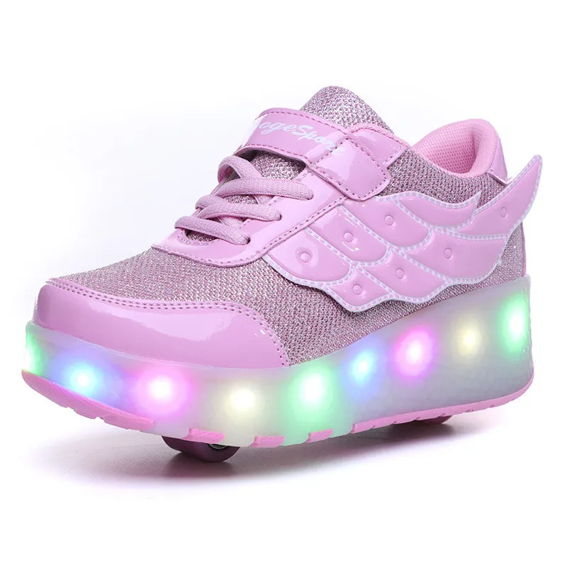 

3 Colors Children Single / Double Wheels Glowing Sneakers USB Charging Led Luminous Shoes Boys Girls Roller shoes Good Gifts