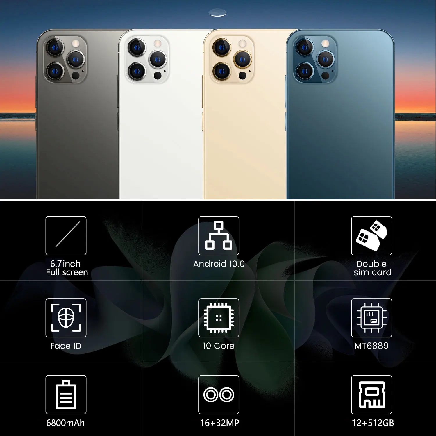 Телефон I13 Pro Max с двумя SIM-картами экран 6 7 дюйма 5600 мАч 512 ГБ десятиядерный