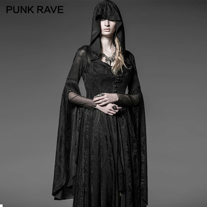 Женское винтажное трикотажное жаккардовое платье с капюшоном длинные черные