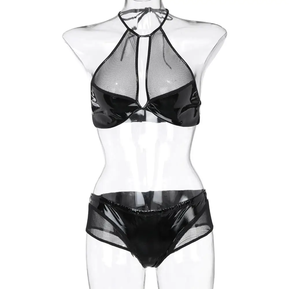 

PVC Latex Sexy lingerie hot Bodystockings Lenceria Black Sexy Latex Women Erotic Costumes Open Crotch Tights Transparent Erotica
