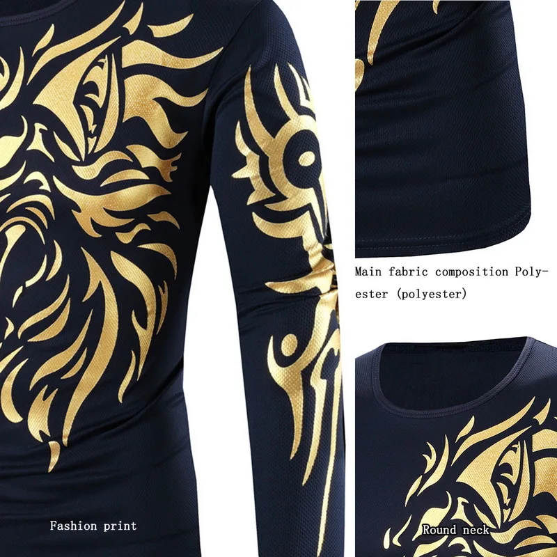 Мужское платье-футболка с длинными рукавами принтом дракона повседневная