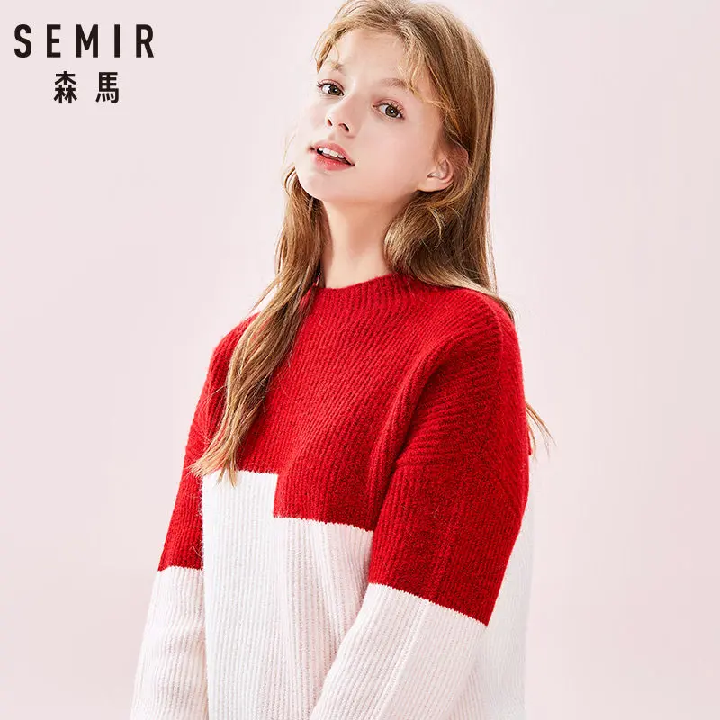 Женский Длинный трикотажный мохеровый свитер SEMIR в рубчик с заниженными плечами